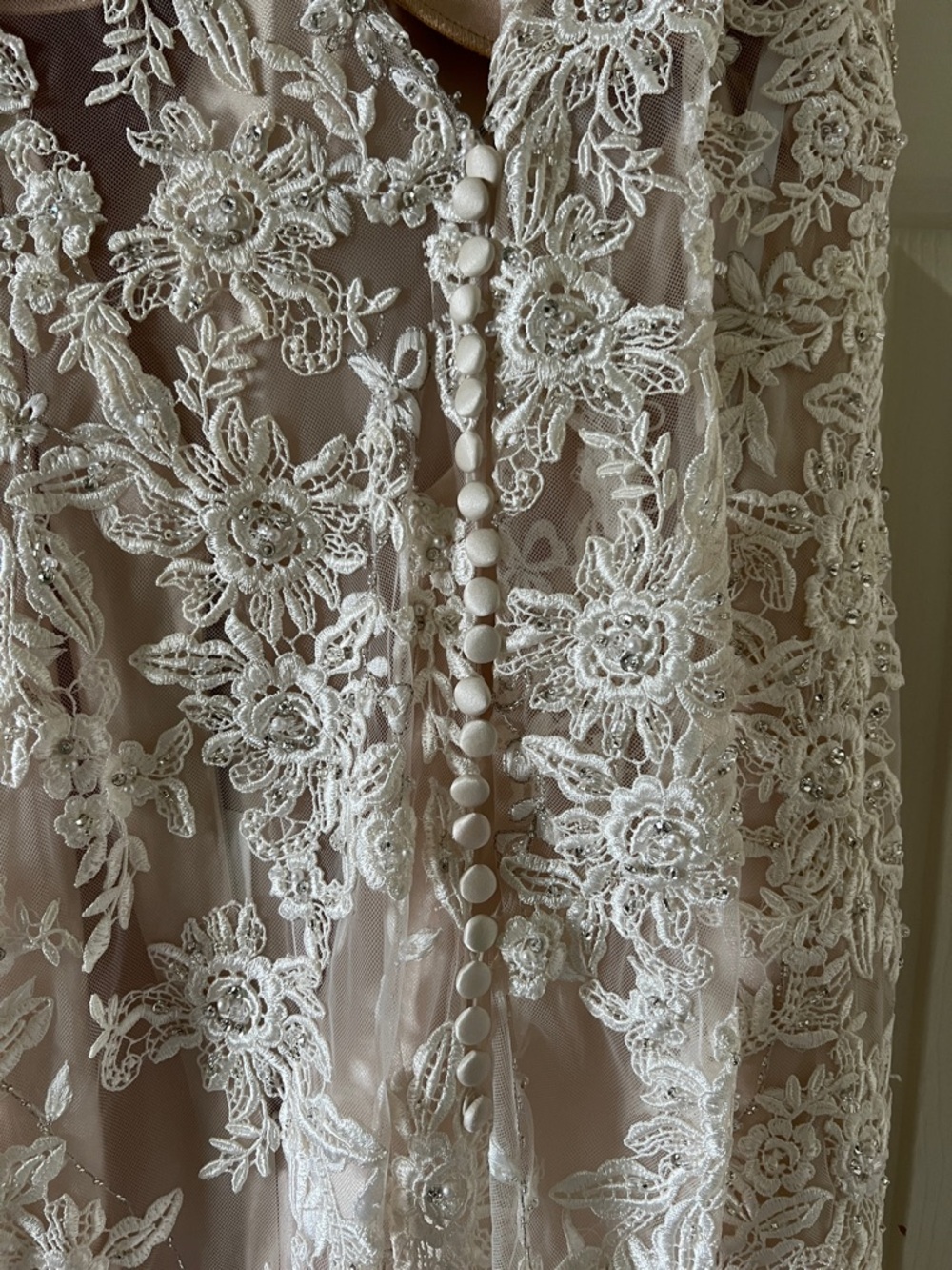 Allure Bridals Ivory Lace V-Neck Wedding Gown with Champagne Lining - Picture 3 of 7